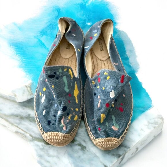 SOLUDOS Multicolor Embroidered Paint Splatter Espadrilles Flats Size 7 - Picture 1 of 5